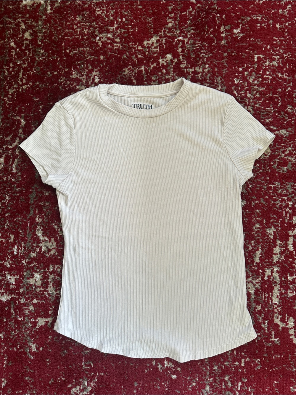 TRUTH Ribbed Short-Sleeve Crewneck Top in Cream